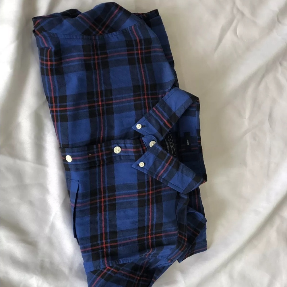 Blue Plaid Button-Up Shirt